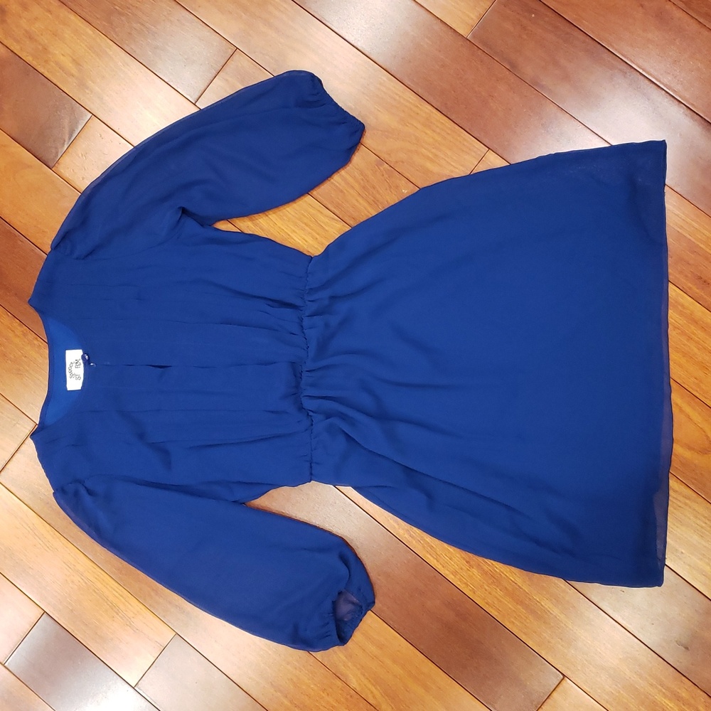 Women's Small Blue Dress. Sheer Sleeves. Sweet Storm Brand